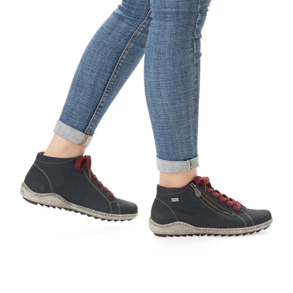 Remonte R1470-15 Lace Up Ankle Boots Nubuck Leather Black Red EU 38 US 7